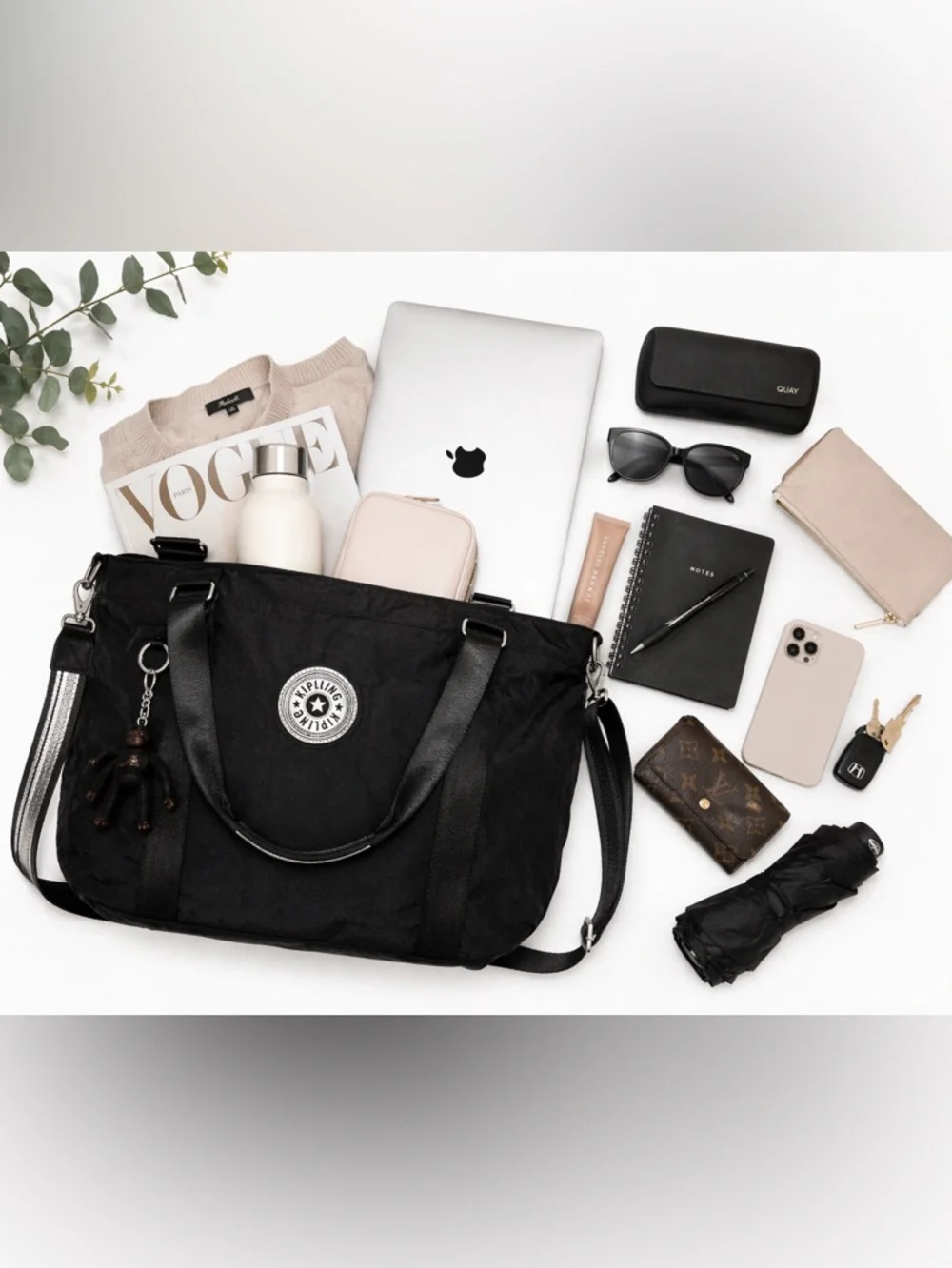 FINAL PRICE! Kipling Adara Tote Black Silver Large Nylon Travel Work Bag NWT